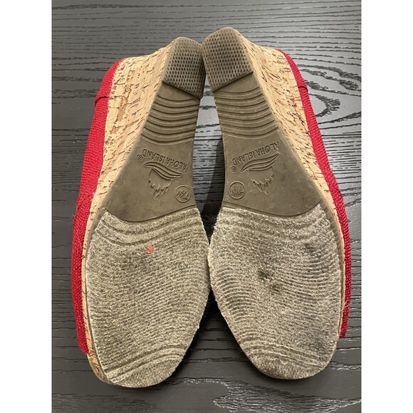 Aloha Island Red Canvas Peel Toe Espadrille Wedge Women's Sandal Size 7.5 - Picture 8 of 8